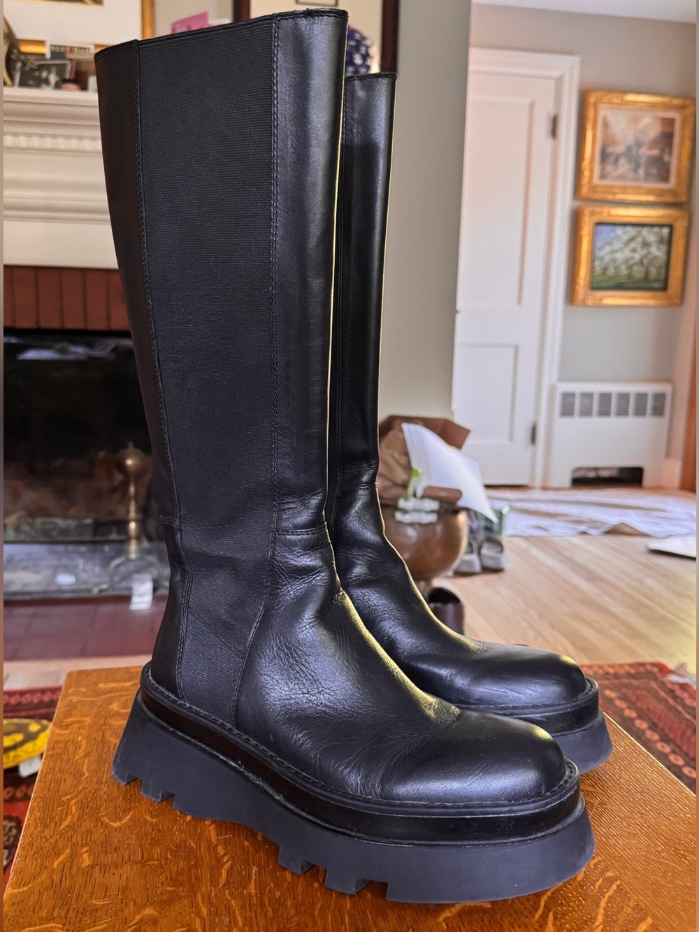 Zara Women's Black Platform Knee-High Leather Boots